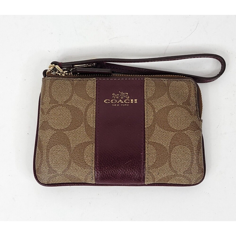 Coach Brown Signature Corner Zip Womens Wristlet Wallet